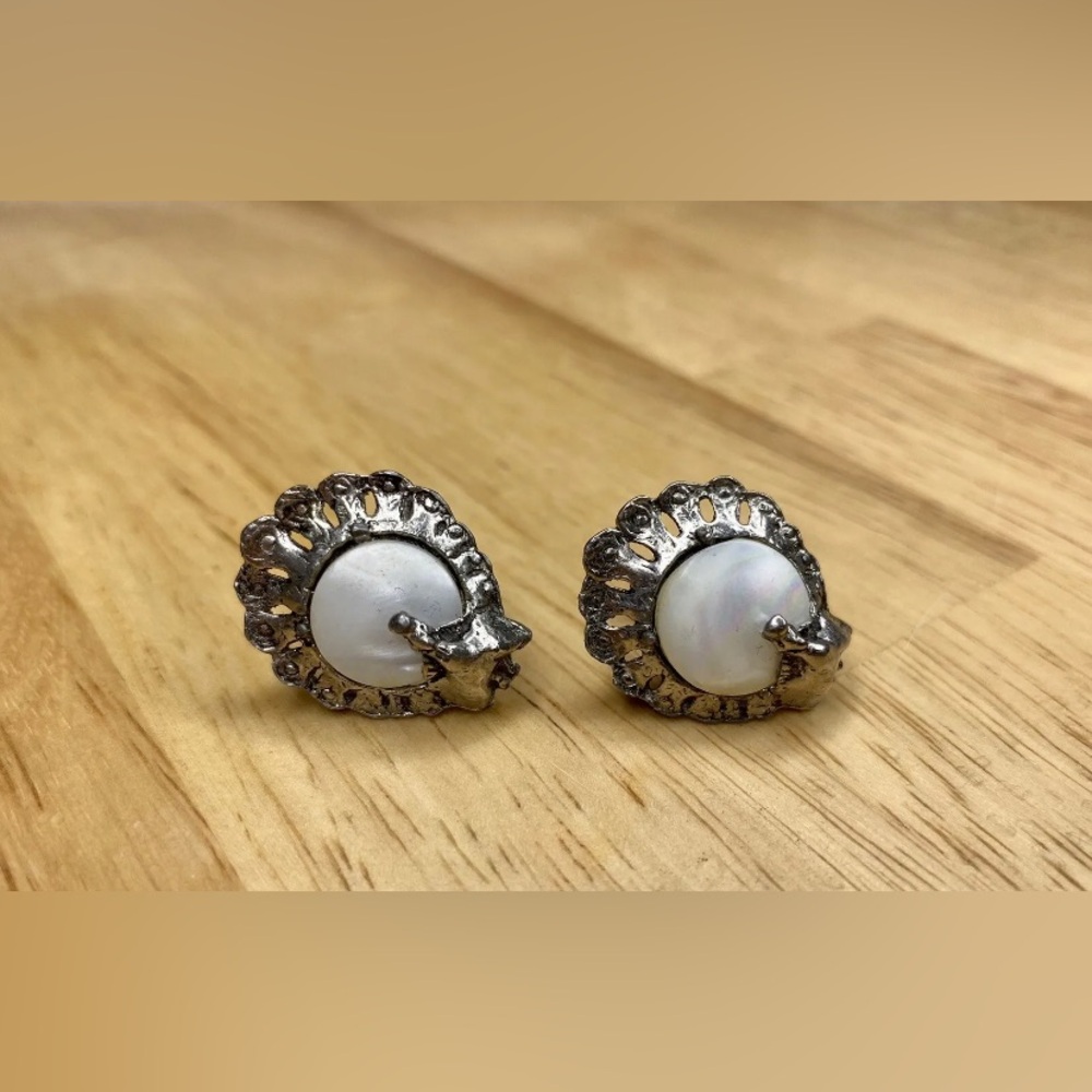 Vintage MOP Peacock Earrings Screw Back Unmarked